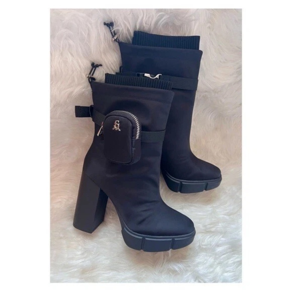 New! STEVE MADDEN RiseUp Zip Pocket Nylon Platform Square Heel Ankle Boots - Picture 10 of 15